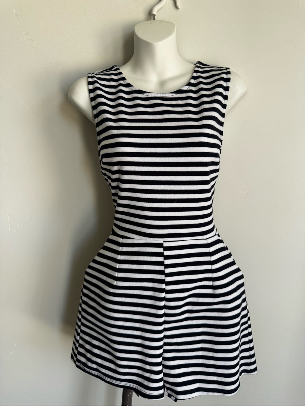 Gypsy Warrior Black & White Striped Sleeveless Fit-and-Flare Romper